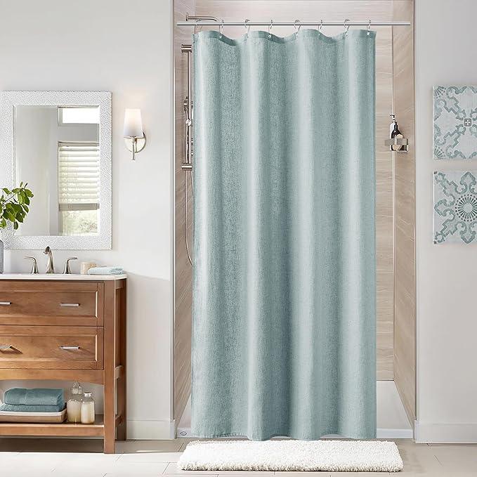 Naturoom Blue Linen Shower Curtain, Cloth Textured Fabric Shower Curtain Set with Hooks, Simple Elegant Modern Farmhouse Country Ultra Thick Bath Curtains for Bathroom,Water Repellent,48x72 - ModernBath