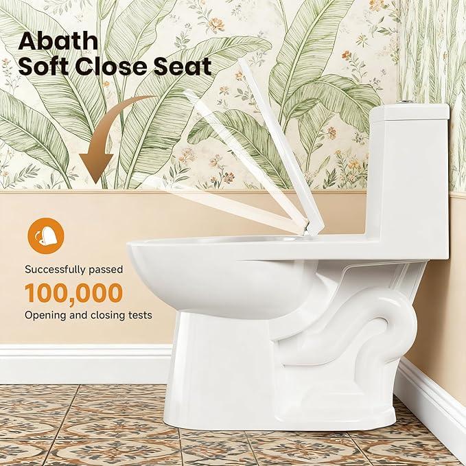 One Piece Toilet for Bathrooms Elongated Soft Close Seat, 17" ADA Chair Height, 360° TSUNAMI Dual Flush 0.8/1.28 GPF, WaterSense Certified, Modern Easy Clean Toilets for Small Space, 12'' Rough-In - ModernBath