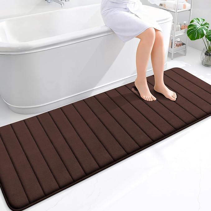 OLANLY Memory Foam Long Bathroom Rugs Runner 70x24, Super Soft Absorbent Bath Mat, Quick Dry, Machine Washable Shower Floor Rugs, Bathmat Carpet, Bathroom Home Decor Accessories, Brown - ModernBath