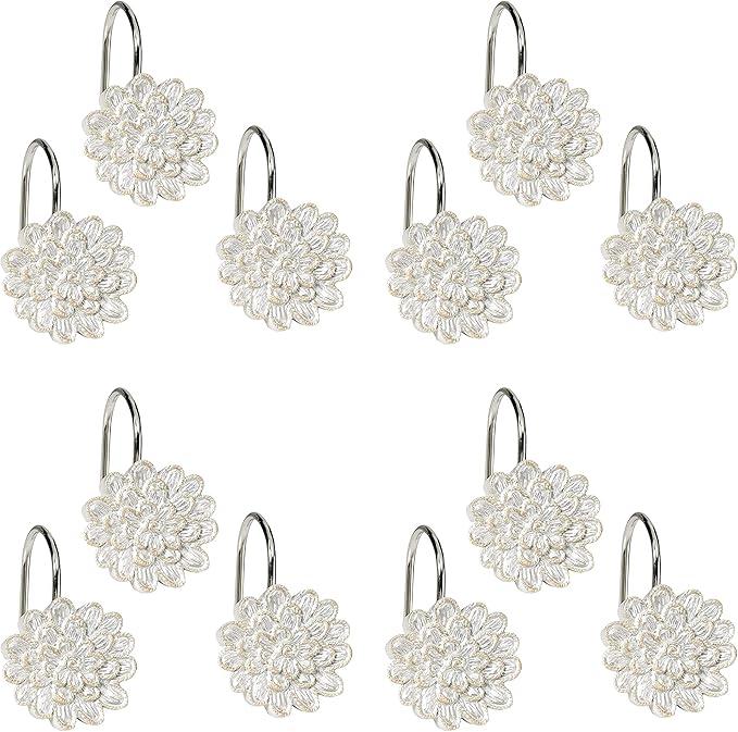 Zahari Home 13pc Rose Vine Bathroom Sheer Shower Curtain Sets Sheer Shower Curtain & 12 Shower Bathroom Hooks Modern Classic Luxury Contemporary Decor Beige Shower Curtain Set - ModernBath