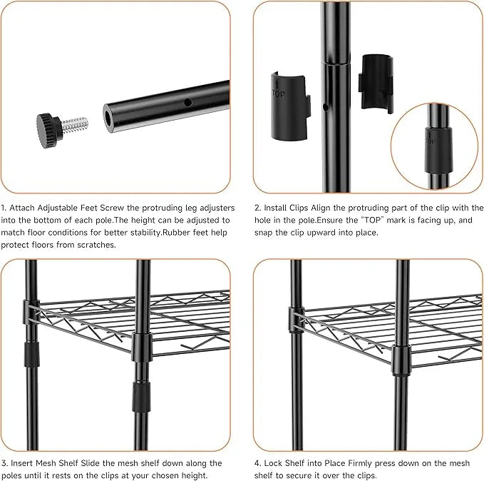 IZEUK 3 Tier Metal Wire Shelving Rack Storage Shelves for Kitchen, Bedroom, Living Room or Laundry Room, Black, 17.7" W x 11.8" D x 28.8" H - ModernBath