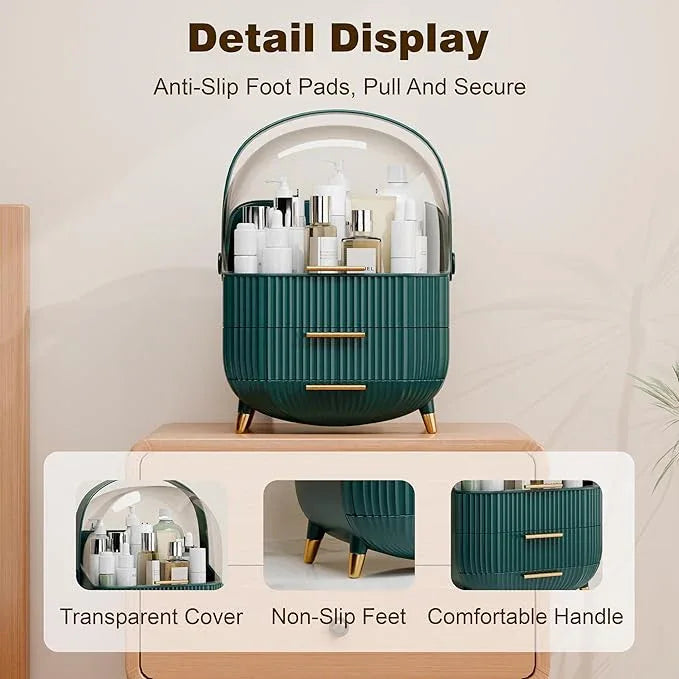 lurcns Makeup Organizers and Storage Make up Organizer for Vanity Cosmetics Skincare With Lid and Drawers Display Cases for Countertop Bathroom Women Teenager Girl Gifts(Dark Green) - ModernBath