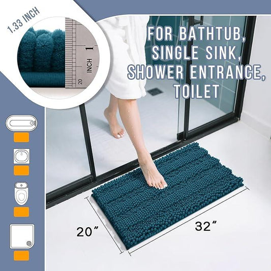 Yimobra Bathroom Rug Mat 32 x 20, Non Slip and Super Absorbent Bath Mat,Machine Washable Quick Dry,Ultra Plush Chenille Shower Rugs for Bathroom Floor Sink Tub and Shower Outside,Peacock Blue - ModernBath