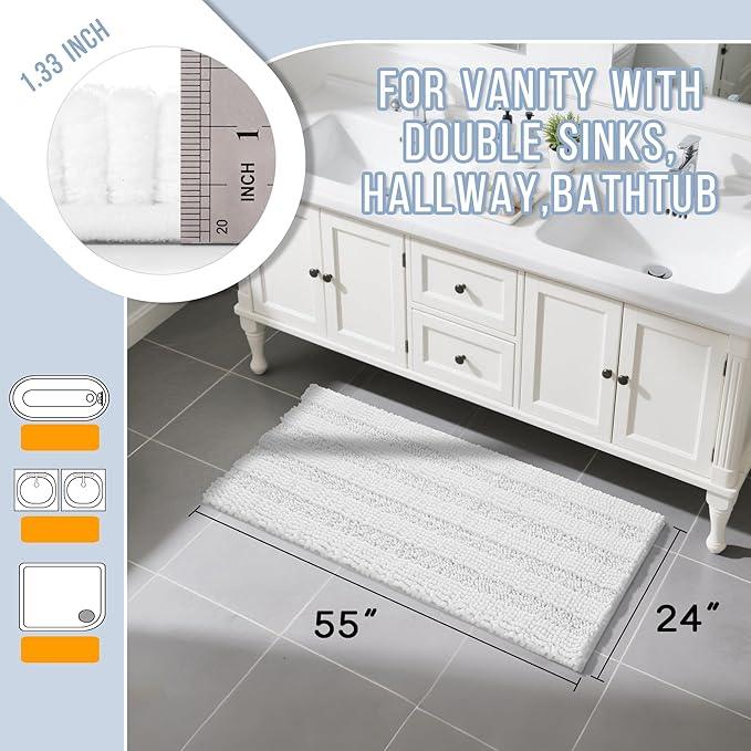 Yimobra Bathroom Runner Rugs 55"x24", Non Slip and Absorbent Bath Mat, Super Soft Water Absorbent Hallway Carpet, Machine Washable Rug for Vanity Tub Shower, White - ModernBath