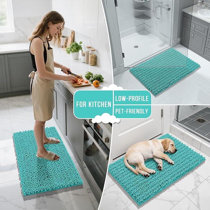 Yimobra Large Bathroom Rugs Non Slip Washable 36x24 Inch - Ultra Soft Absorbent Chenille Bath Mat, Quick Dry Shaggy Floor Carpet for Tub Shower, Lake Blue Home Decor Accessories - ModernBath