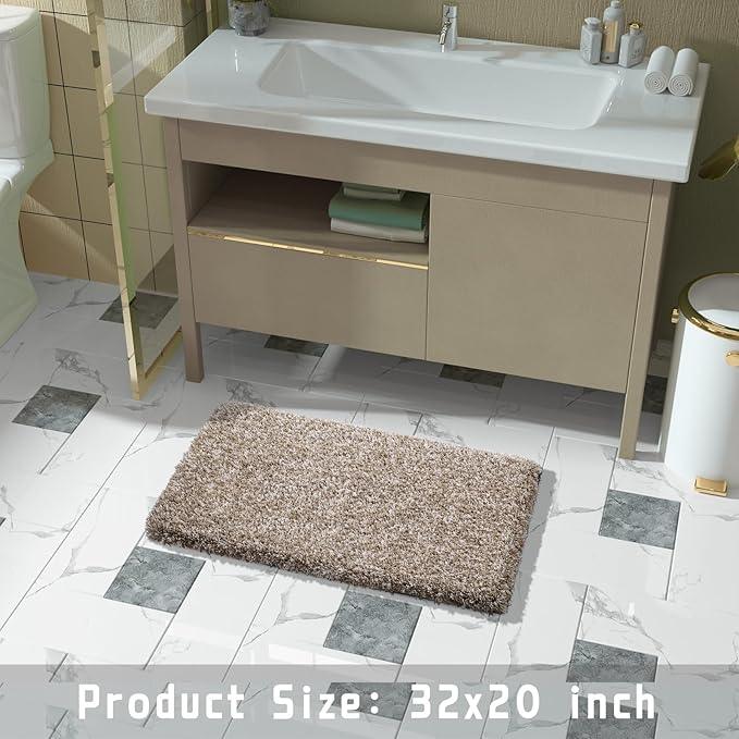 Yimobra Bath Rugs for Bathroom 32x20, Ultra Soft and Water Absorbent Bath Mats, Non Slip Plush Shower Rugs, Microfiber Thick Matts for Bathroom Floor/Tub, Machine Washable, Light Brown and White - ModernBath