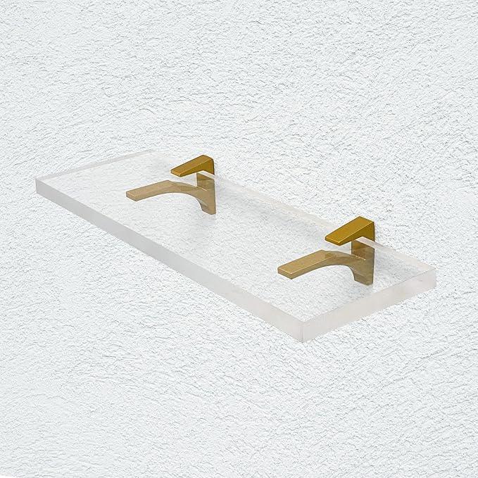 Clear Acrylic Shelves for Wall Storage, 6" W X 36" L, 3/4" Thick Wall Mounted Floating Shelves for Bedroom, Living Room, Bathroom, Kitchen -‎Easy Installation with Screws and Brass Finish Brackets - ModernBath