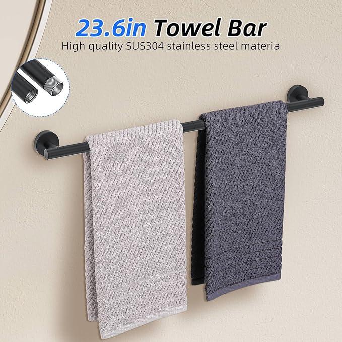DUMDER Matte Black Bathroom Accessories Set,10-Piece Bathroom Hardware Set,SUS304 Stainless Steel Towel Bar Set-Wall Mounted Towel Bar,Towel Holder-23.6 Inch - ModernBath