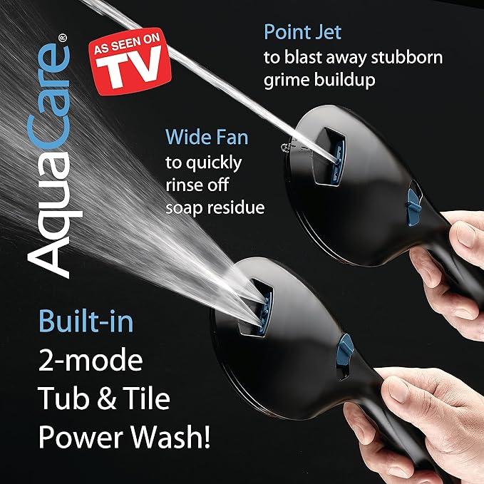 AquaCare High Pressure 8-mode Handheld Shower Head - Anti-clog Nozzles, Built-in Power Wash to Clean Tub, Tile & Pets, Extra Long 6 ft. Stainless Steel Hose, Wall & Overhead Brackets - ModernBath