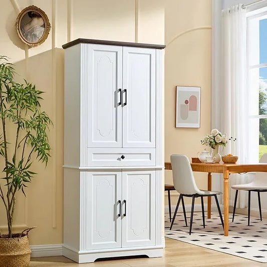 71" White Tall Pantry Cabinet with Drawer and Adjustable Shelves, Modern Storage Cabinet with Doors, Kitchen Buffet Cabinet, Food Pantry Storage Cabinet, Coffee Bar, Living Room and Dining Room - ModernBath
