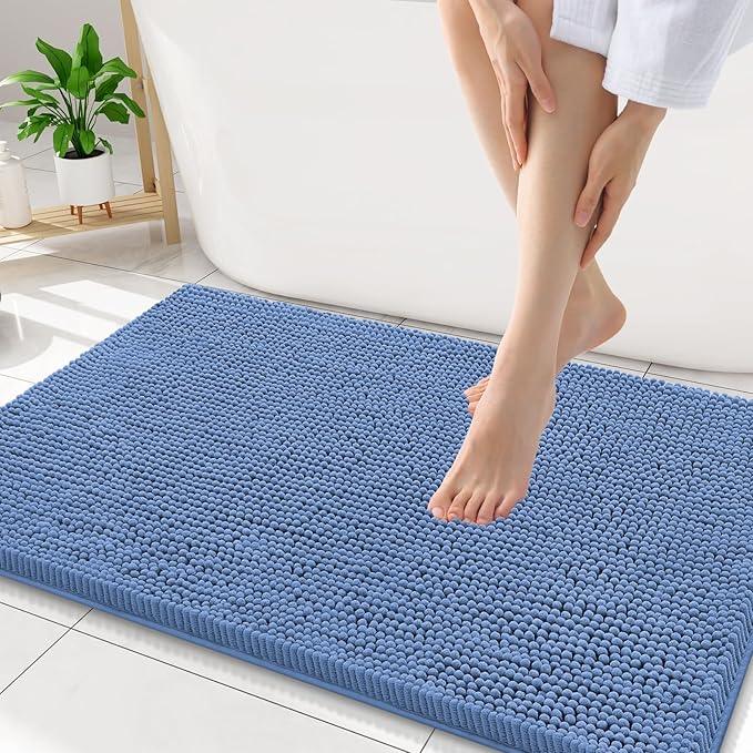 Smiry Luxury Chenille Bathroom Rugs 30x20, Extra Soft and Absorbent Shaggy Bath Mat, Machine Washable, Non-Slip Plush Carpet Runner for Tub, Shower, and Floor, Home Decor Accessories, Cornflower Blue - ModernBath