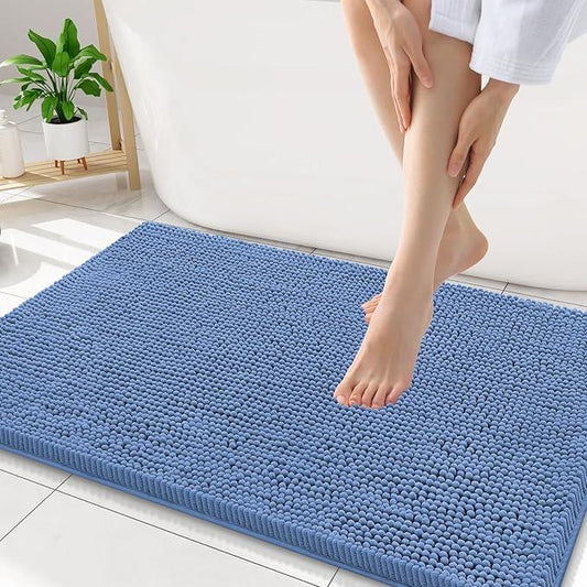 Smiry Luxury Chenille Bathroom Rugs 30x20, Extra Soft and Absorbent Shaggy Bath Mat, Machine Washable, Non-Slip Plush Carpet Runner for Tub, Shower, and Floor, Home Decor Accessories, Cornflower Blue - ModernBath