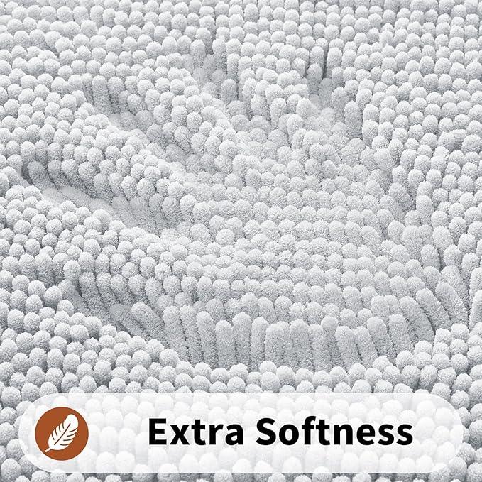 Yimobra Toilet Rugs U Shaped Washable - 24"x20" Non Slip Plush Contour Bath Rugs for Toilet - Super Soft Absorbent Quick Dry Toilet Mats for Bathroom,Silver - ModernBath
