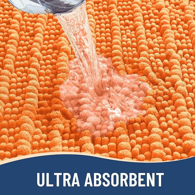 Arotive Luxury Chenille Bathroom Rug Mat, Extra Soft Thick Absorbent Shaggy Bath Rugs, Non-Slip Machine Wash Dry, Plush Bath Mats for Bathroom, Shower and Tub, 47x24, Orange - ModernBath