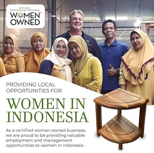 EcoDecors Snazzy Corner Natural Color Waterproof Teak Wood Shower Bench Stool Seat Chair for Inside Shower Provides Safety, Storage, and Organization for Bathroom Accessories - ModernBath