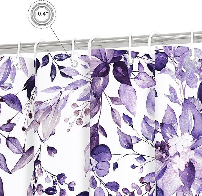 Gibelle Extra Long Shower Curtain 72 x 84, Purple Floral Shower Curtain for Bathroom, Watercolor Plant Eucalyptus Leaves Fabric Shower Curtain Set - ModernBath