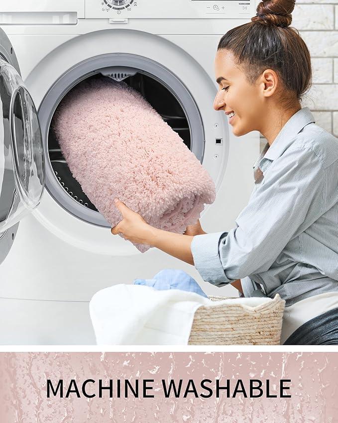 Ruggnovea Bathroom Rugs Non Slip Washable 70x24, Ultra Soft Thick Shaggy Absorbent Bath Mats, High Density Foam Latex Non Slip Backing Bath Rugs, Microfiber Bath Mats for Bathroom Floor&Sink,Pink - ModernBath