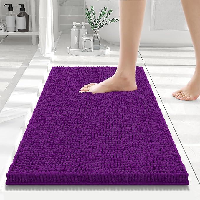 Smiry Luxury Chenille Bathroom Rugs 24x16, Extra Soft and Absorbent Shaggy Bath Mat, Machine Washable, Non-Slip Plush Carpet Runner for Tub, Shower, and Floor, Home Decor Accessories, Violet - ModernBath