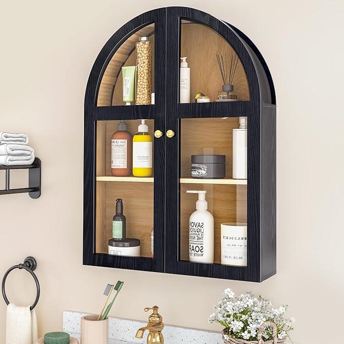Arched Bathroom Wall Cabinet, Arch Medicine Cabinet Wall Mounted with Acrylic Doors, Wall Over The Toilet Storage Cabinet with Adjustable Shelves for Laundry Room, Kitchen (Black) - ModernBath