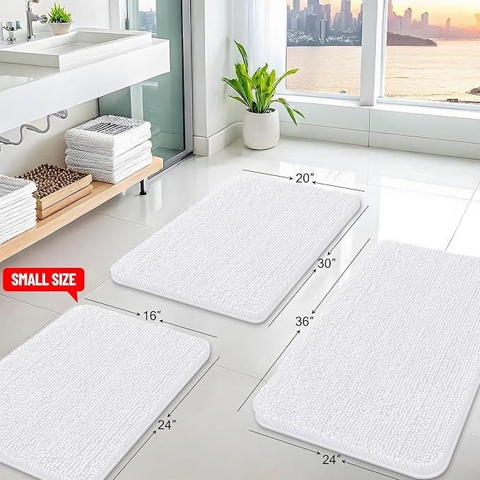 Arotive Bathroom Rugs 47x24, Extra Soft Absorbent Shaggy Chenille Bath Rugs, Machine Washable Rubber Backing Non-Slip Bath Mats for Bathroom Floor Tub and Shower, Home Decor Accessories, White - ModernBath