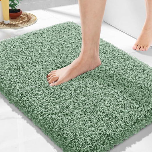 Yimobra Pure Light Green Bathroom Rugs Non Slip Washable, Ultra Soft and Water Absorbent Bath Mats, Plush Fluffy Shower Mat Outside, Microfiber Thick Matts for Bathroom Floor/Sink, 24x17 - ModernBath