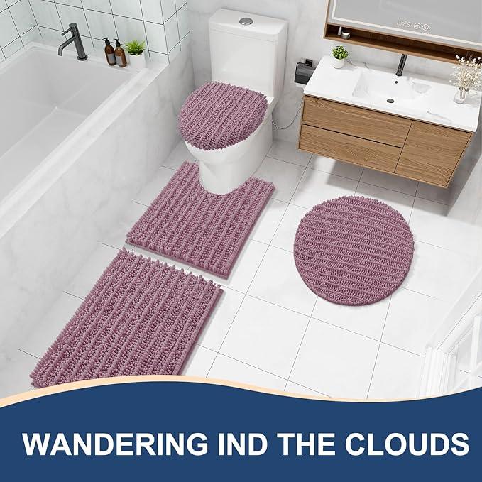 Arotive Luxury Chenille Bathroom Rug Mat, Extra Soft Thick Absorbent Shaggy Bath Rugs, Non-Slip Machine Wash Dry, Plush Bath Mats for Bathroom, Shower and Tub, 30x20, Deep Plum - ModernBath