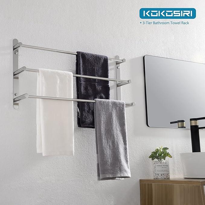 KOKOSIRI Bath Towel Bars Bathroom 3-Tiers Ladder Towel Rails Wall Mounted Towels Shelves Rack Stainless Steel, Polished Chrome, B5002CH-L24 - ModernBath