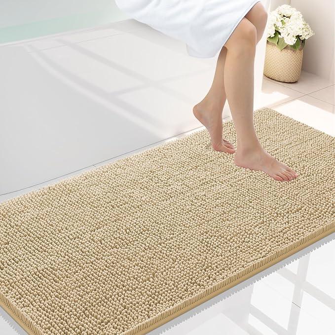 Smiry Luxury Chenille Bathroom Rugs 44x24, Extra Soft and Absorbent Shaggy Bath Mat, Machine Washable, Non-Slip Plush Carpet Runner for Tub, Shower, and Floor, Home Decor Accessories, Beige - ModernBath