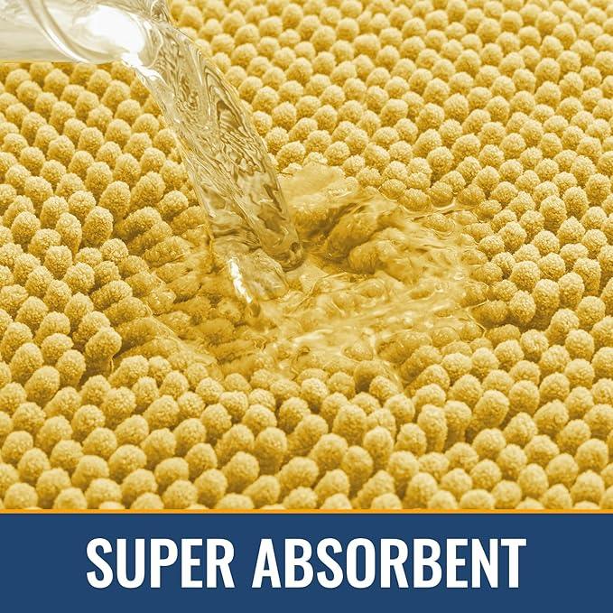Arotive Bathroom Rugs 30x20, Extra Soft Absorbent Shaggy Chenille Bath Rugs, Machine Washable Rubber Backing Non-Slip Bath Mats for Bathroom Floor Tub and Shower, Home Decor Accessories, Yellow - ModernBath