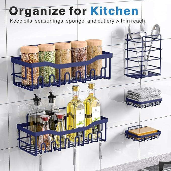 EUDELE 5-Pack Rustproof Stainless Steel Shower Caddy – No Drill Adhesive Bathroom Organizer with Large Capacity, Spacious Shower Shelves for Inside Shower, Kitchen & Home Decor Storage-XL Size - ModernBath