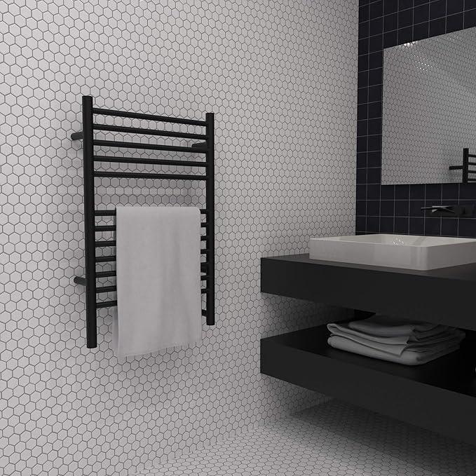 Amba Jeeves ESMB Model E-Straight 12-Bar Hardwired Towel Warmer in Matte Black - ModernBath