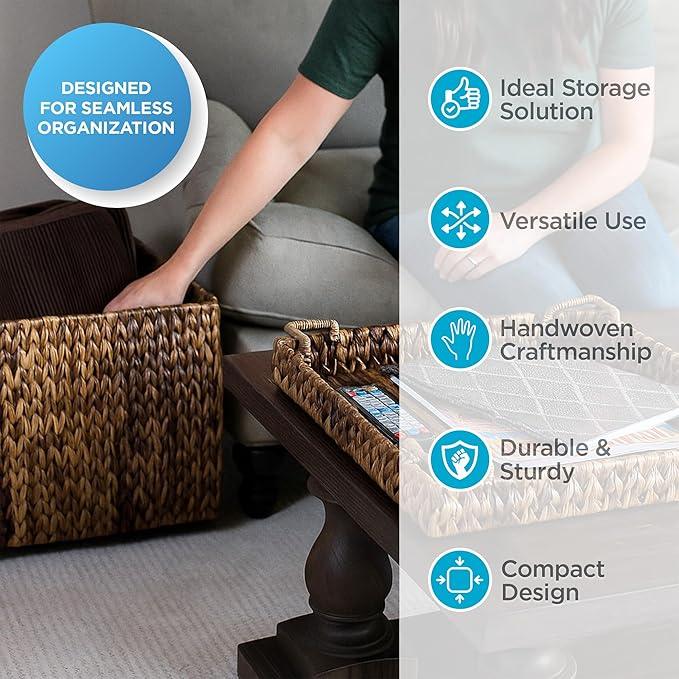 BIRDROCK HOME Woven Storage Cube - Abaca Seagrass Decorative Ottoman - Living Room Side Table - Store Blankets Pillows Magazines Books Remotes - ModernBath