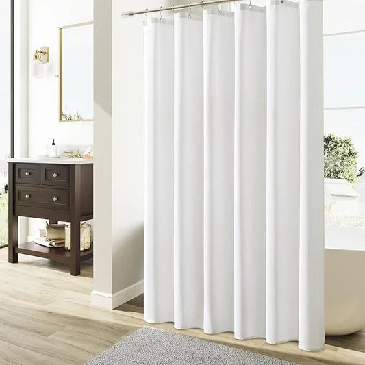 Naturoom Extra Long Shower Curtain,96 Inch Long Linen Weighted Thick Fabric Bathroom Shower Curtain, Neutral Hotel Elegant Modern Farmhouse Style Bath Curtains Set with 12 Plastic Hooks,72x96, White - ModernBath