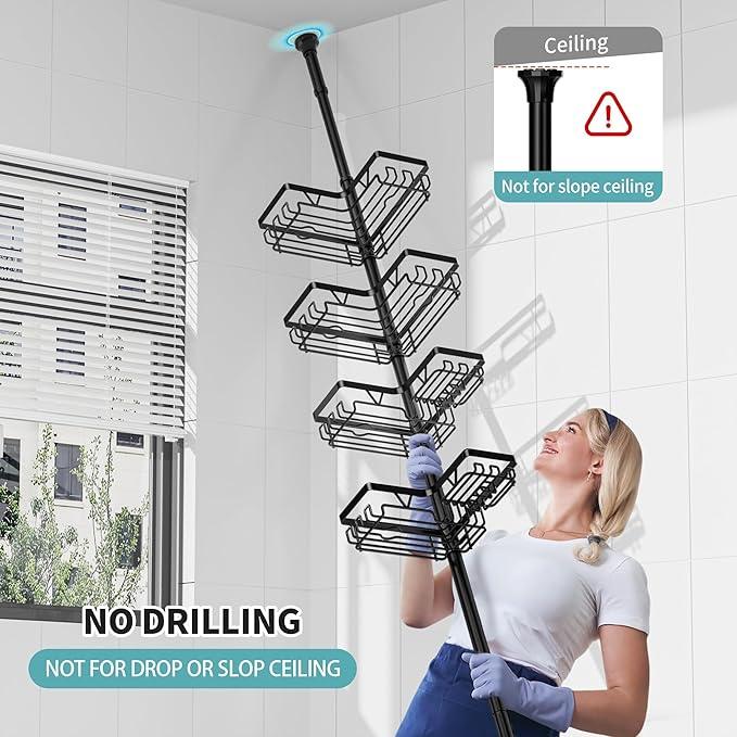 KEGII Shower Caddy Corner Tension Pole with Toothbrush Holder - Adjustable Corner Shower Organizer with Tooth Brush Holder, No Drilling Rustproof Bathroom Shelf Storage Rack, Fits 25-114.2 Inch - ModernBath