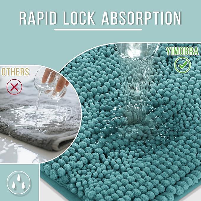 Yimobra Bathroom Rug Mat, Non Slip and Super Absorbent Bath Mat, Machine Washable Quick Dry, Ultra Plush Chenille Shower Rugs for Bathroom Floor Sink Tub and Shower Outside, Teal Blue, 24 x 17 - ModernBath