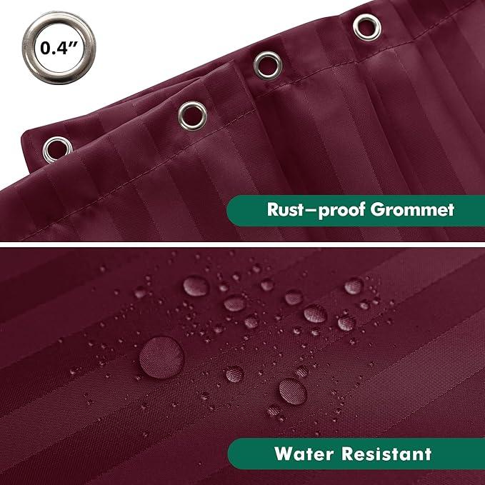 Biscaynebay Fabric Shower Curtain or Liner 72" by 72", Burgundy Water Repellent Damask Stripes Bathroom Curtains Machine Washable - ModernBath