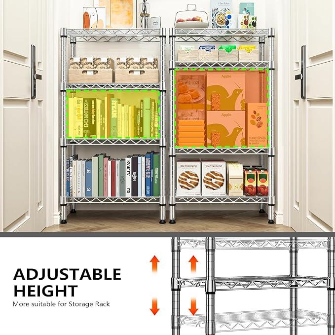 1000 lbs 4 Tier Shelf Metal Storage Shelves Wire Rack Closet Organizers with PP Board for Garage Kitchen Bathroom Laundry Chrome 11.8" D x 21.7" W x 39.5" H - ModernBath
