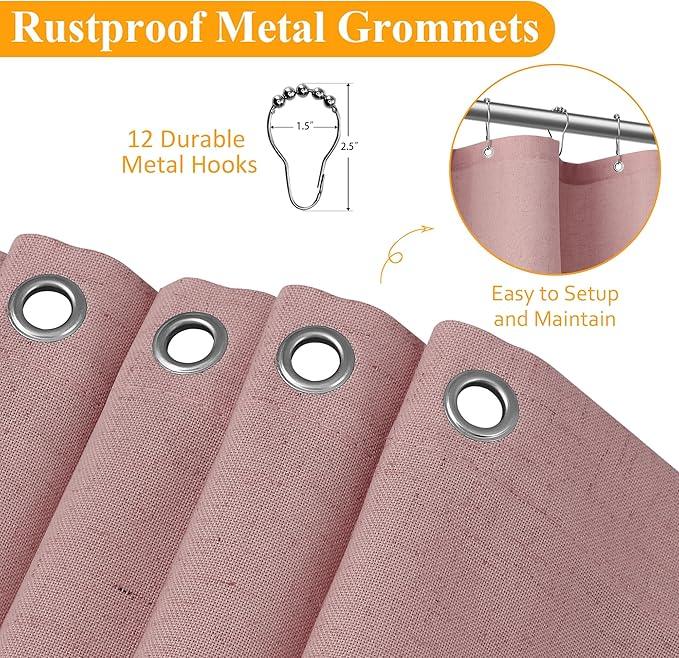 Naturoom Pink Linen Shower Curtain, Country Boho Farmhouse Bath Decor Shower Curtains Neutral Cloth Weighted Textured Fabric Bath Curtain Liner with Hooks, 72x96 - ModernBath