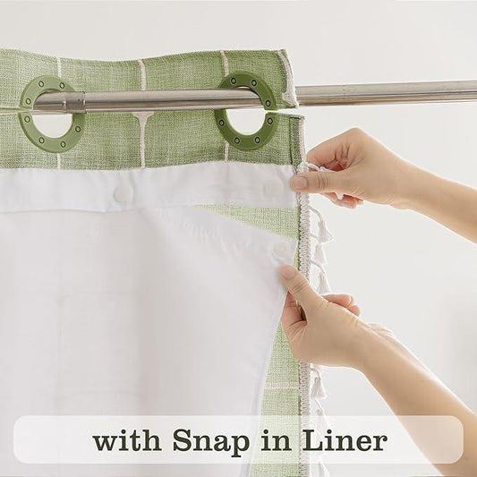 River Dream Sage Green Farmhouse Shower Curtain with Snap-in Liner, No Hooks Needed,with Magnets,with Tassels,Water Repellent&Machine Washable,71x74Inch - ModernBath