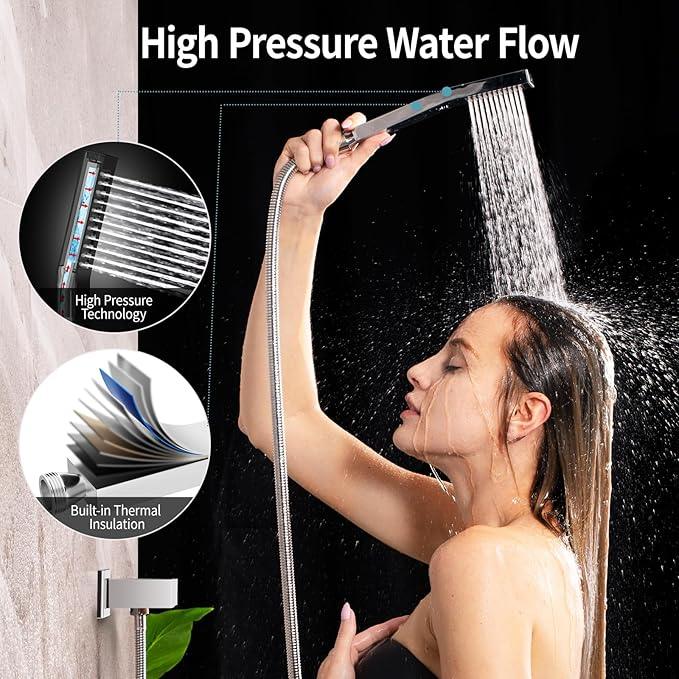 SR SUN RISE Shower System - Shower Faucet Set with 8 Inch Rain Shower Head and Handheld Shower - High Pressure Rain Shower System - All Metal Shower Faucet Trim Repair Kits - Polished Chrome - ModernBath