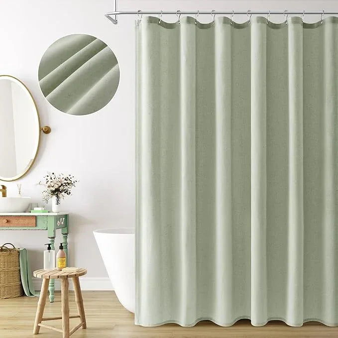 Naturoom Mist Sage Linen Shower Curtain, Country Boho Farmhouse Bath Decor Shower Curtains Neutral Cloth Weighted Textured Fabric Bath Curtain Liner with Hooks, 72x80 - ModernBath
