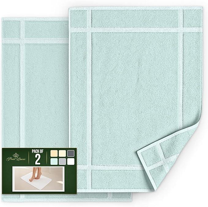 Pearl Linens Pack of 2 100% Cotton Bath Mat 18x25 inches, Soft & Absorbent Quick Dry Bathroom Mat Set, Not Bathroom Rugs, After Shower Mat, Bath Tub Mat, 687 GSM, Machine Washable, Mint Green - ModernBath