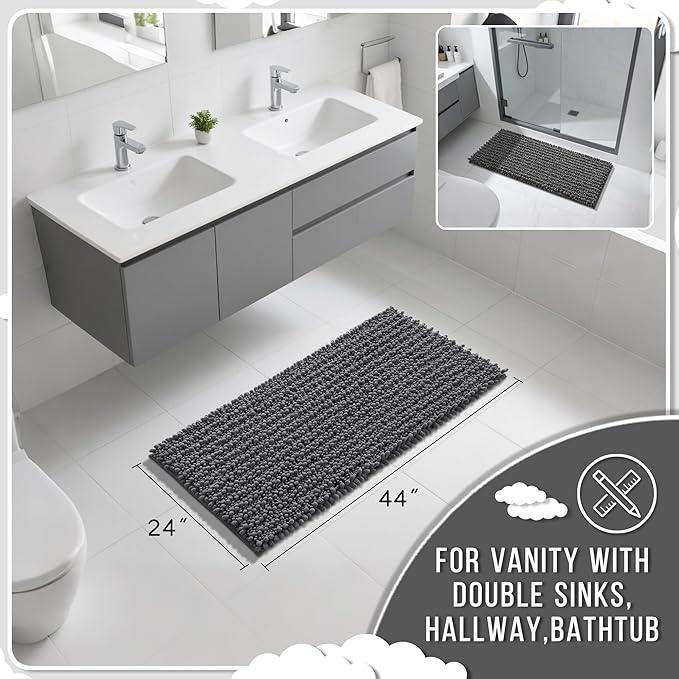 Yimobra Long Bathroom Rugs Non Slip Washable 44x24 Inch - Ultra Soft Absorbent Chenille Bath Mat, Quick Dry Shaggy Floor Carpet for Tub Shower, Dark Gray Home Decor Accessories - ModernBath
