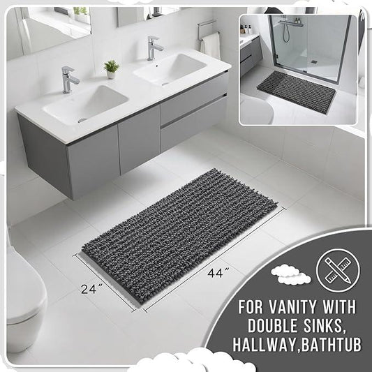 Yimobra Long Bathroom Rugs Non Slip Washable 44x24 Inch - Ultra Soft Absorbent Chenille Bath Mat, Quick Dry Shaggy Floor Carpet for Tub Shower, Dark Gray Home Decor Accessories - ModernBath