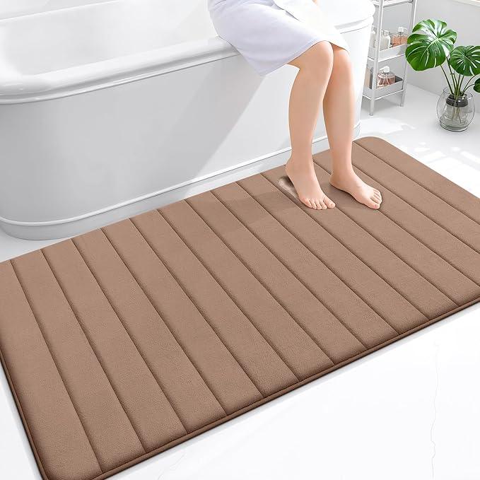 OLANLY Memory Foam Bath Mat 59x35, Super Soft Absorbent Bathroom Rugs, Quick Dry, Machine Washable Shower Floor Rugs, Bathmat Carpet, Bathroom Home Decor Accessories, Mocha - ModernBath