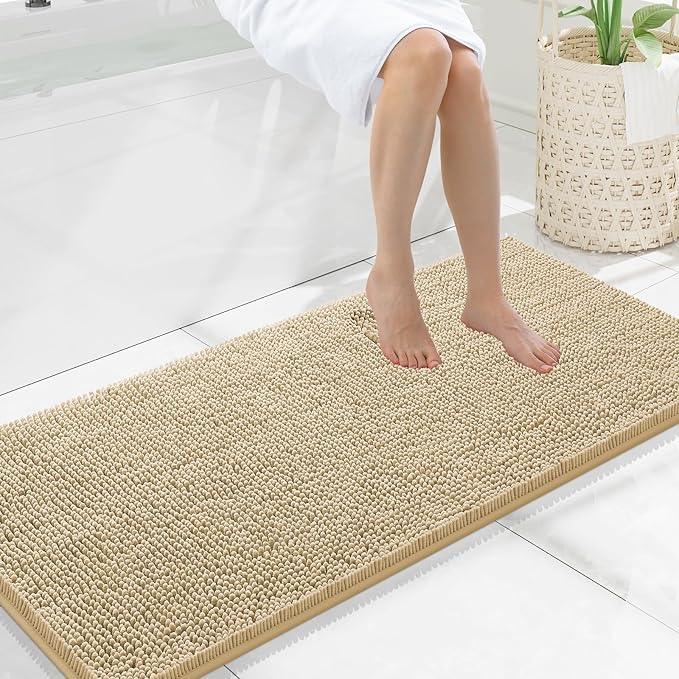 Smiry Luxury Chenille Bathroom Rugs 47x20, Extra Soft and Absorbent Shaggy Bath Mat, Machine Washable, Non-Slip Plush Carpet Runner for Tub, Shower, and Floor, Home Decor Accessories, Beige - ModernBath