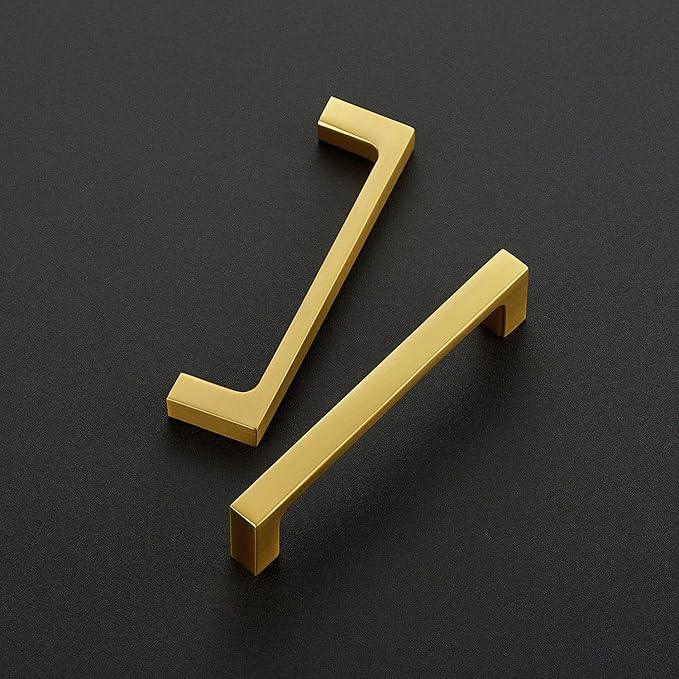 Ravinte 5 Pack Solid 4 Inch Kitchen Square Cabinet Handles Brushed Brass Cabinet Pulls Drawer Pulls Kitchen Cabinet Hardware Handles - ModernBath