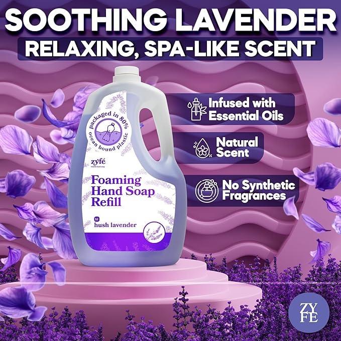 ZYFE Lavender Hand Soap Refills Foam, 64oz Liquid Hand Soap Foam Refill in Recycled Bottle, Natural Handwash Refill with Essential Oils, Biodegradable & Moisturizing - ModernBath
