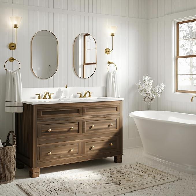ANDY STAR Gold Oval Mirror, 24’’x36’’ Brass Mirror for Wall, Oval Mirrors for Bathroom in Stainless Steel Metal 1’’ Thin Frame Pill Shaped Hangs Vertical or Horizontal Ideal for Limited Space - ModernBath