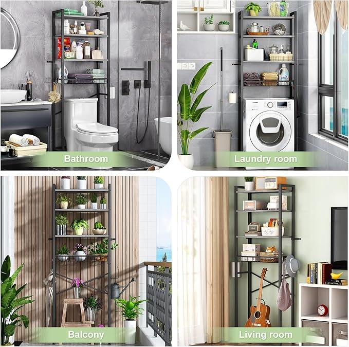 Over-The-Toilet Storage Rack, 4-Tier Bathroom Organizer Shelf Over Toilet with Adjustable Shelf and Basket, Freestanding Space Saver Bathroom Shelves Above Toilet for Room (Pure Gray) - ModernBath
